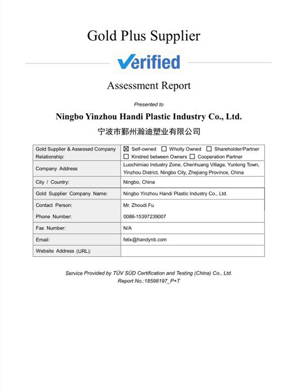 Supplier Assessment Report Ningbo Yinzhou Handi Plastic Industry Co., Lt.